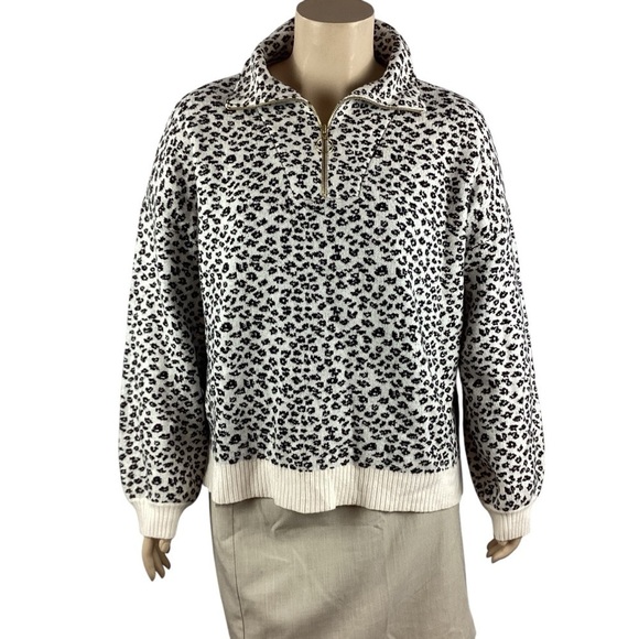 LOFT Leopard Print Zip Sweater Size XXL White and Black - Picture 1 of 7